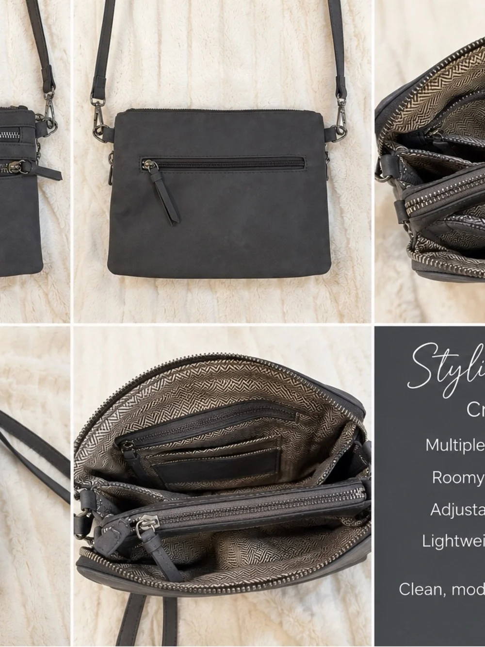 3 Crossbody Purse Bundle | Gray & Charcoal Everyday Bags |